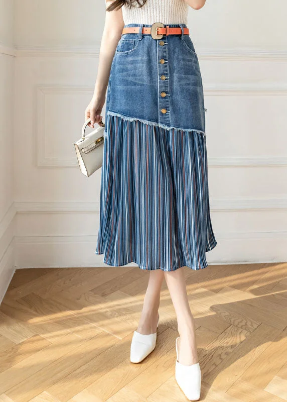 Modern Blue High Waist Sashes Asymmetrical Patchwork Cotton Denim Skirts Summer high waist skirt