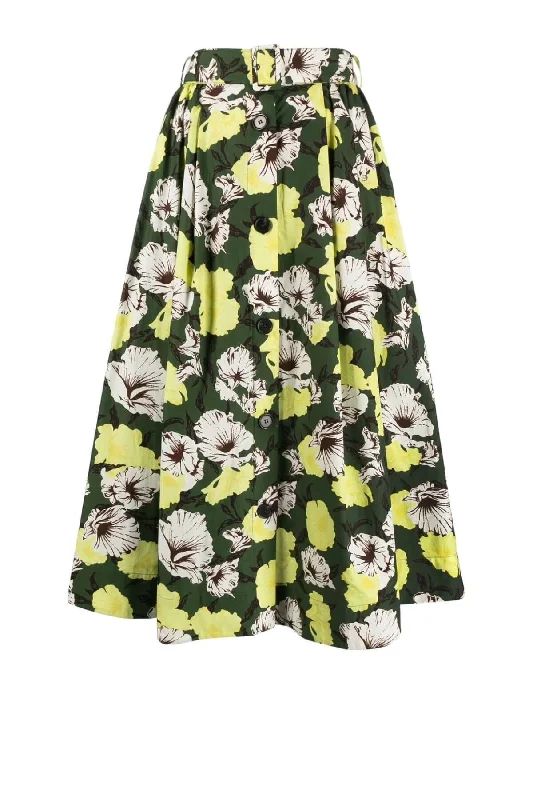 MSGM Hibiscus Camouflage Cotton Skirt - Military leather skirt sleek