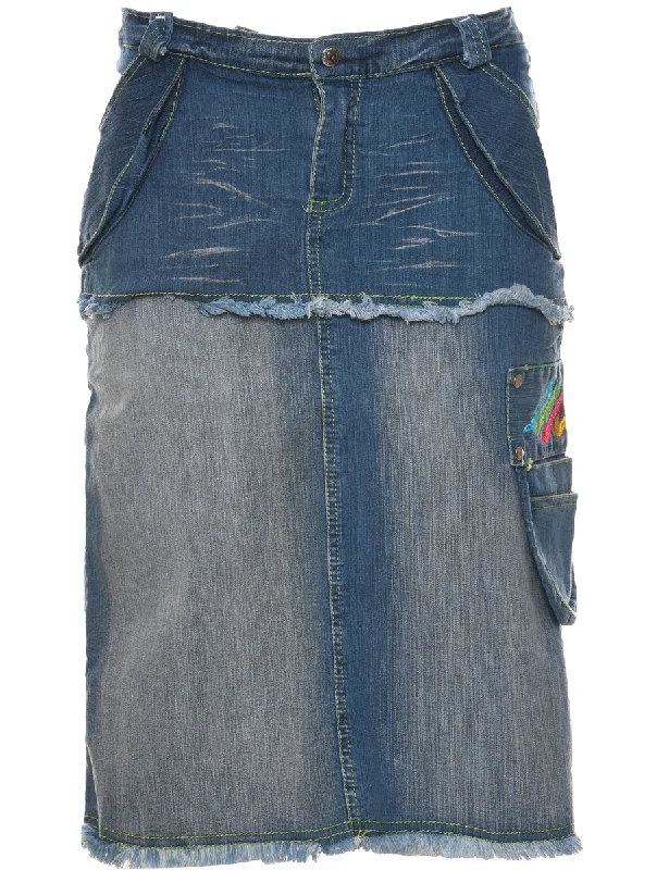 Pencil Shape Y2K Denim Skirt - M zip skirt side