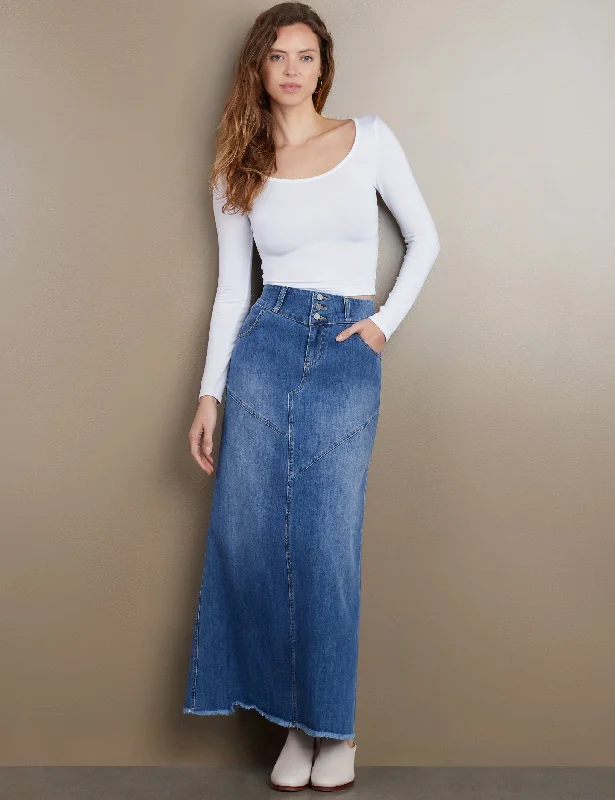 Pieced Denim Maxi Skirt chiffon skirt lightweight