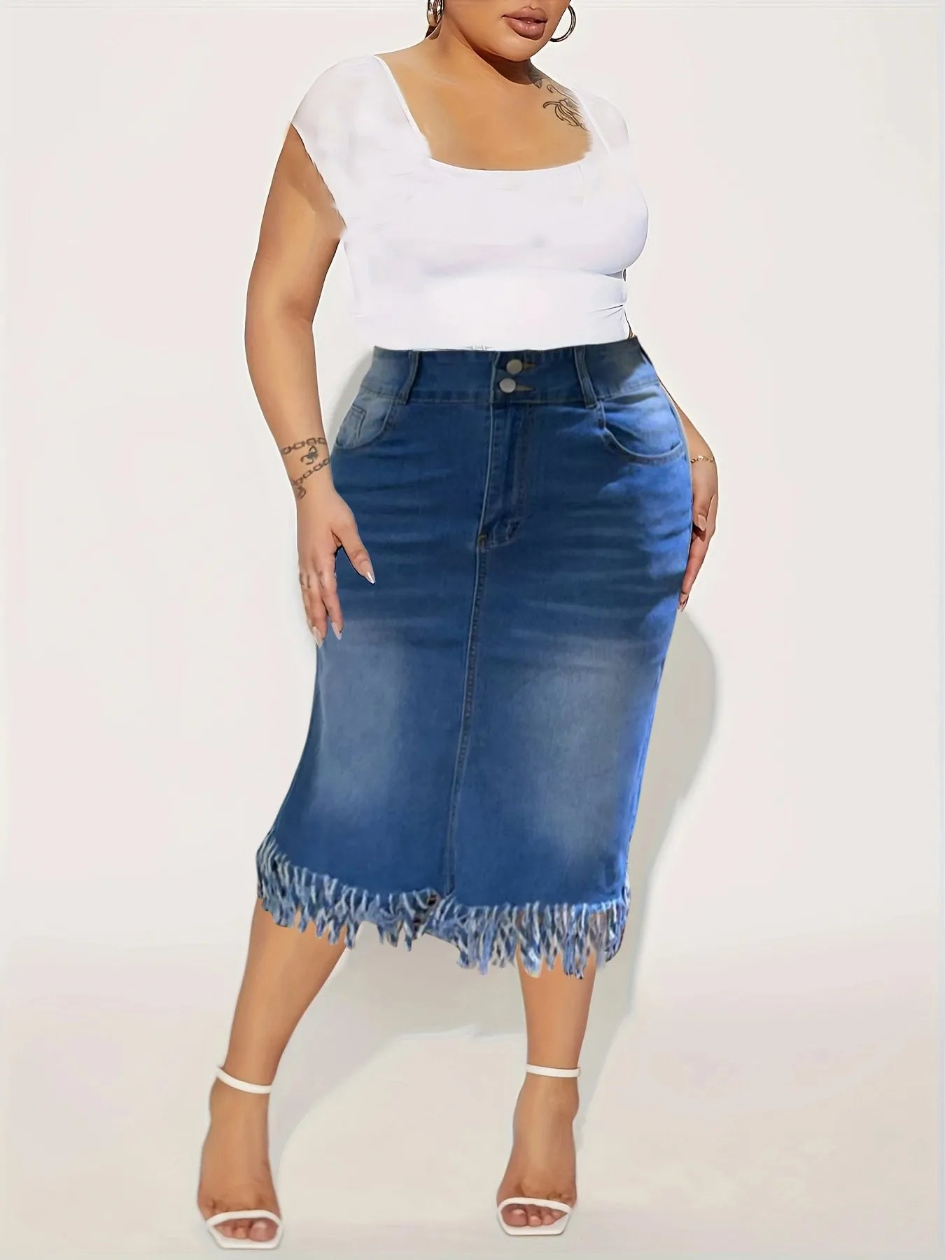 FZ Women's Plus Size Stretch Tassel Hip Denim Skirt corduroy skirt comfortable