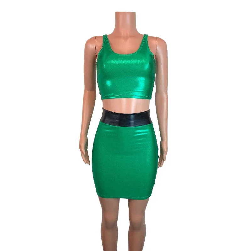 PowerPuff Girls BUTTERCUP Costume W/ Green Pencil Skirt and Crop Top corduroy skirt cozy