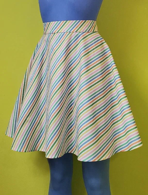 Rainbow Stripe Skater Skirt by Retrolicious linen skirt airy