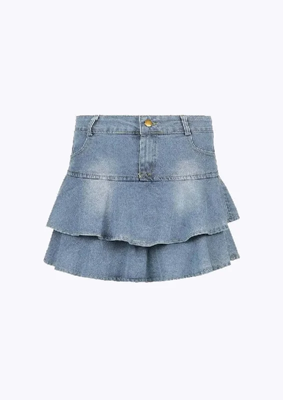 Ruffle Denim Mini Skirt belted skirt waist