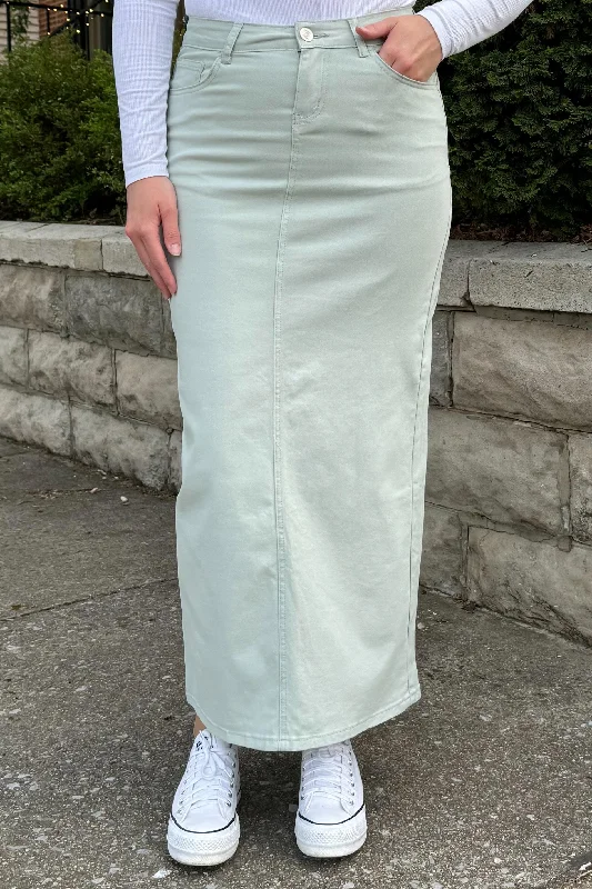 Taylee Denim Maxi Skirt in Sage (FINAL SALE) velvet skirt rich