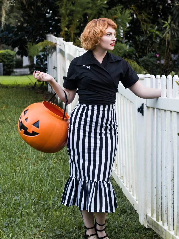 Veronica Black & White Striped Pencil Skirt by Ains & Elke StyleHaus floral skirt print