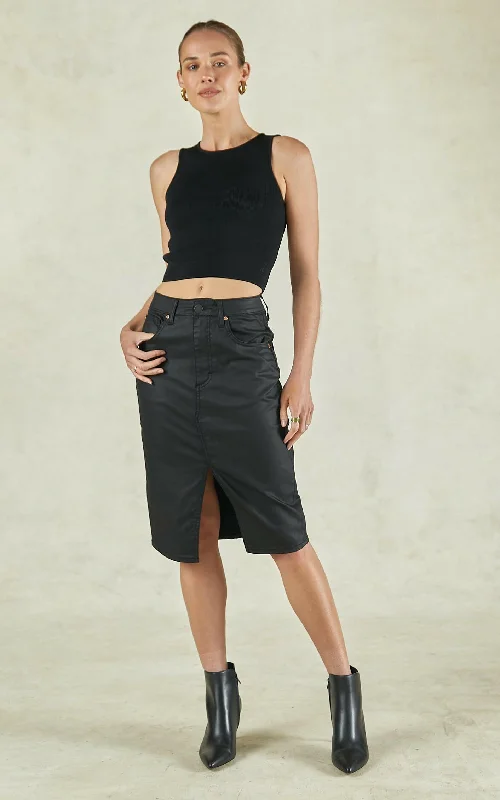 Coated Denim Black High Waisted Revival Skirt leather skirt sleek