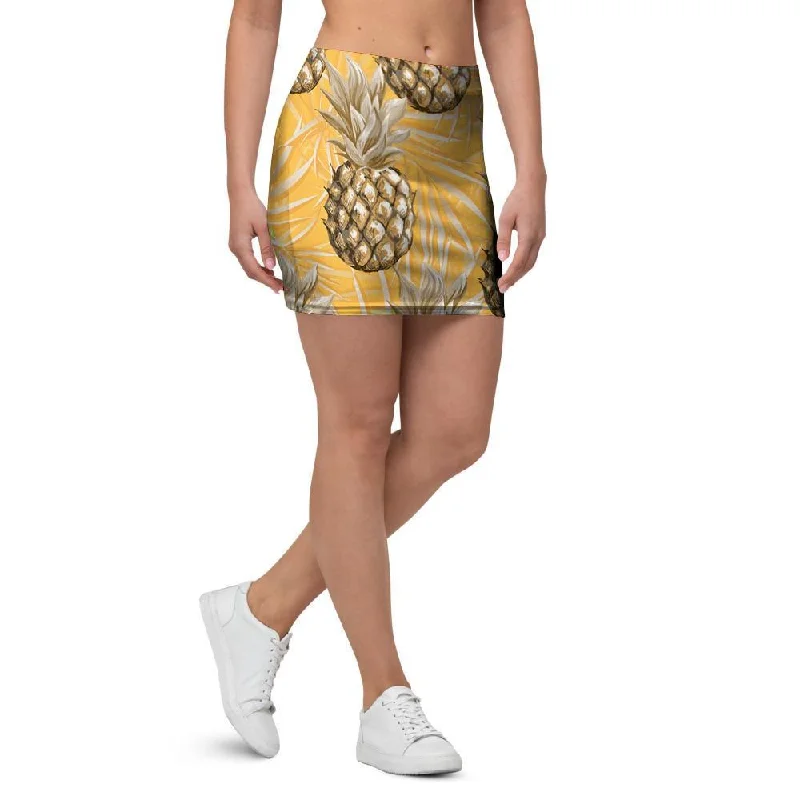 Yellow Hawaiian Pineapple Print Mini Skirt velvet skirt sumptuous