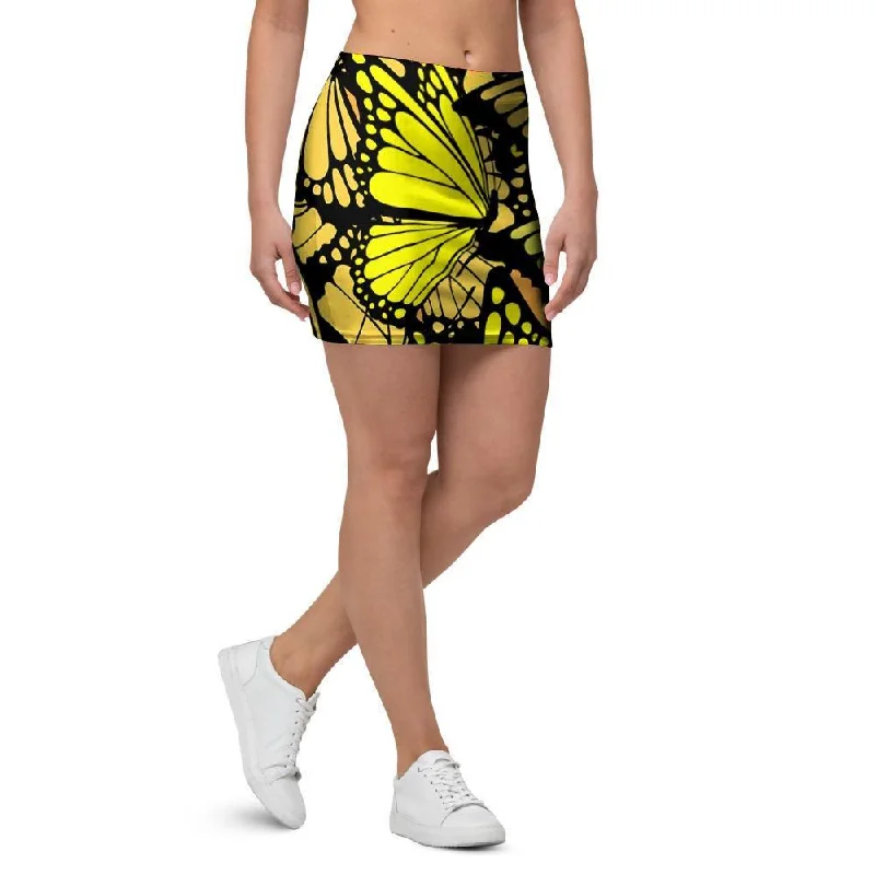 Yellow Monarch Butterfly Mini Skirt denim skirt trendy