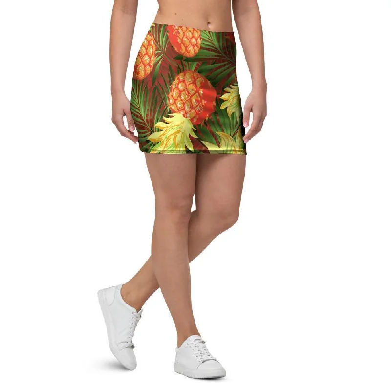 Yellow Neon Pineapple Hawaiian Print Mini Skirt cotton skirt soft