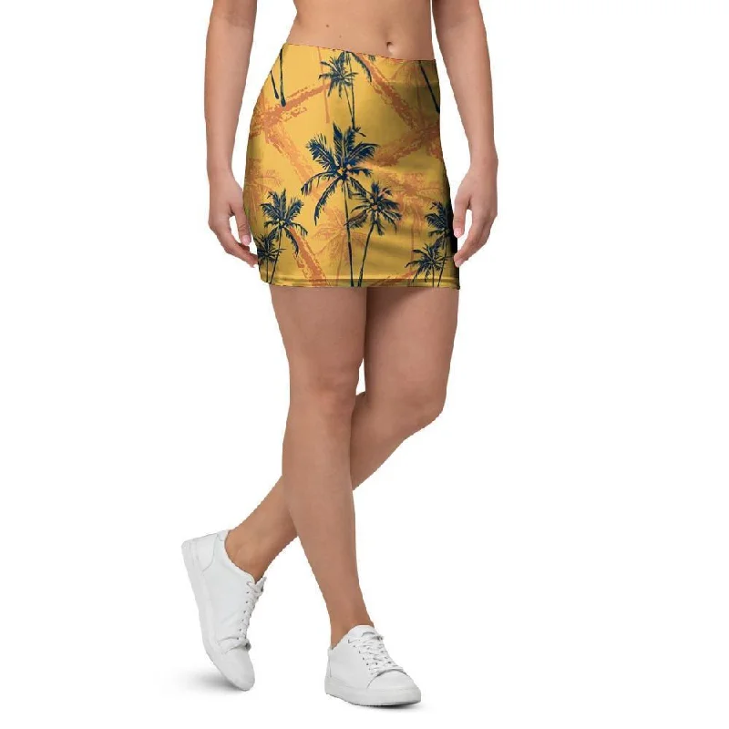 Yellow Palm Tree Hawaiian Print Mini Skirt lace skirt romantic