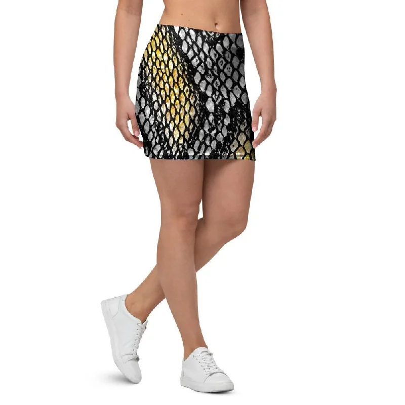 Yellow Snakeskin print Mini Skirt modal blend skirt