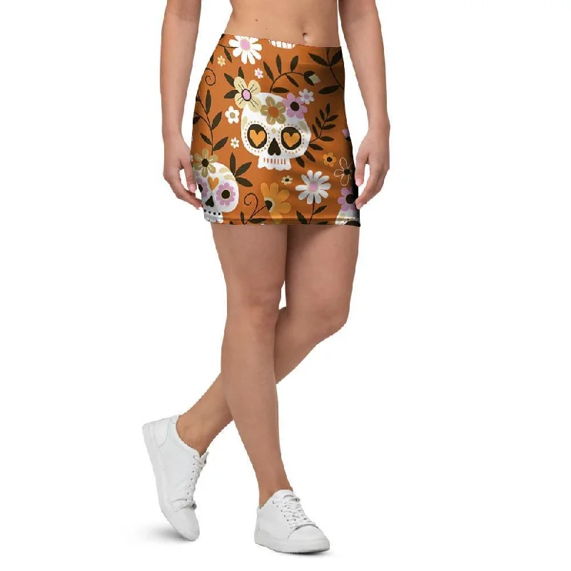 Yellow Sugar Skull Mini Skirt high slit skirt